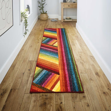 Retro Rainbow Contemporary Stripe Area Rug